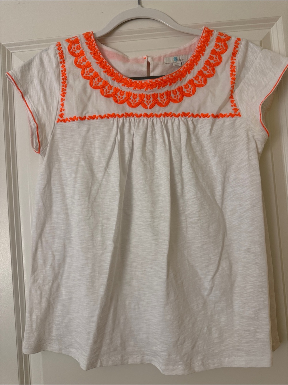 Boden women’s small white Tee with Neon Orange Embroidery - never worn